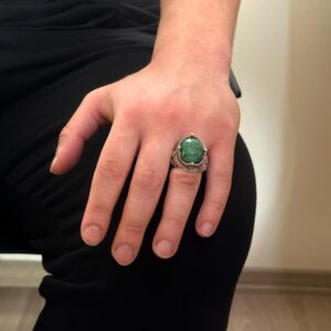 925K Gümüş El Yapımı Erkek Yüzük - Çeşitli Doğal Taşlarla (Zümrüt) Mevcut - Görsel 3