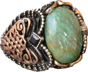 Gerçek Kan Taşı Doğal Taş Yüzük, 9.30 Karat, Gümüş Erkek Yüzüğü, Yığma Yüzük Taşı - Görsel 1