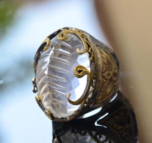 Gerçek Kristal Yüzük, Orta Doğu Desenli Ayar Gümüş Erkek Yüzüğü - Görsel 4