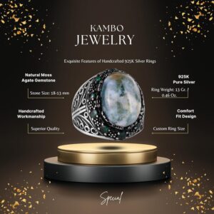 Gerçek Doğal Saman Agat Taş Yüzük - 925 Ayar Gümüş Erkek Takısı - El Yapımı Yüzük - Görsel 2