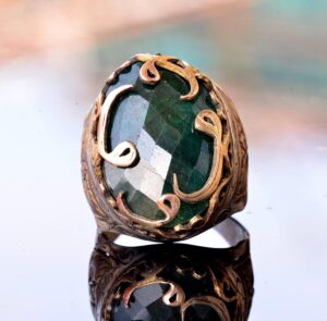 925 Ayar Gümüş Erkek Yüzük - Etnik Tasarım - Gerçek Zümrüt Doğal Taş Yüzük - Görsel 2