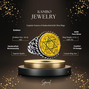 Erkekler için Sterlin Gümüş Yüzük - David Yıldızı Tılsımı ile Yazılı İslami Sözler - Görsel 2