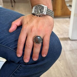 Gerçek Doğal Taş Yüzük - Sekizgen Tasarım - El Yapımı 925 Ayar Gümüş Takı (Yeşil Kan Taşı) - Görsel 3