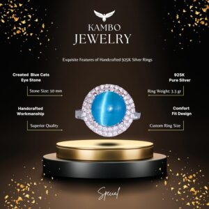 Kedi Gözlü Gümüş Yüzük - Kadınlar için Sterlin Gümüş Yüzük (Mavi Kedi Gözlü) - Görsel 2