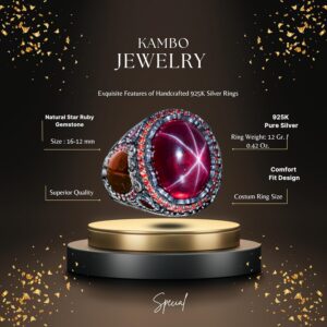 Gerçek Doğal Yıldız Yakut Taşı Yüzük, 925 Ayar Sterling Gümüş Yüzük, El Yapımı Yüzük - Görsel 2