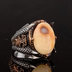 Gerçek Doğal Kehribar Taşlı Yüzük, Şahin Pençesi Yüzüğü, 925 Ayar Gümüş Yüzük Erkekler İçin - Görsel 6