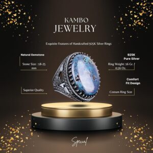 Gerçek Doğal Taş Yüzük, Osmanlı Tuğrası Yüzük, 925 Ayar Gümüş Yüzük Erkekler İçin - Görsel 2