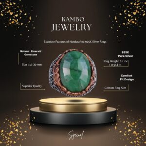 Gerçek Doğal Taş El Yapımı Yüzük - 925 Ayar Gümüş El Yapımı Yüzük - Şık Yüzük (Zümrüt) - Görsel 2