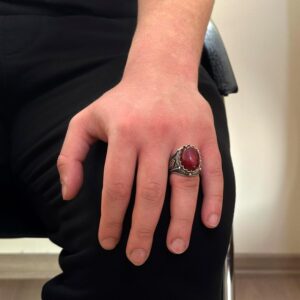 925 Ayar Solid Gümüş Yüzük, Gerçek Doğal Taş Yüzük (Cabochon Yakut) - Görsel 3