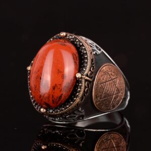 Gümüş Süleyman Mührü Yüzüğü, Doğal Kırmızı Kan Taşı Yüzük - 925 Ayar Katı Gümüş Erkek Yüzüğü - Görsel 6
