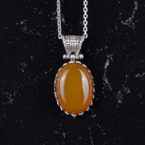 Gerçek Doğal Taş Kolye - 925 Ayar Gümüş Kolye (Sarı Akik) - Görsel 4