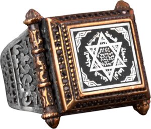 Kabbalah Yüzüğü, Davud'un Yıldızı Yüzüğü, Süleyman Mührü Yüzüğü, Erkek Sterlin Gümüş İslami Yüzük - Görsel 1