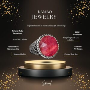 Gerçek Yakut Doğal Taş Yüzük, 19.20 Karat, Erkek Yüzüğü, Gümüş Yüzük - Görsel 2