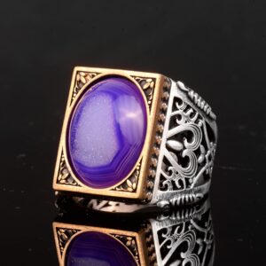 925 Ayar Gümüş Minimalist Yüzük Druzy Kuvars Doğal Taşlı - Görsel 3