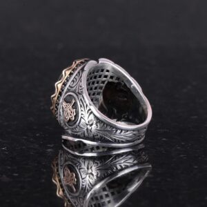 925 Ayar Katı Gümüş Erkek Yüzük, Ametist Kedi Gözü Doğal Taş Yüzük, Osmanlı Tuğra Yüzüğü, El Yapımı Zarafet - Görsel 6