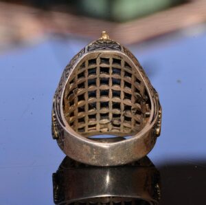 El Yapımı Vintage Tasarım Zümrüt Yüzük - 925 Ayar Gümüş Erkek Yüzük Altın Aksamlarıyla (Lapis Lazuli) - Görsel 5