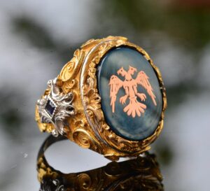 Erkek Gümüş İki Başlı Kartal Yüzük - Arnavut Kartalı Tasarımı, Altın Kaplama - Görsel 3