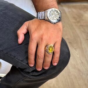 Yapay Taş Yüzük - Sultan Yüzüğü - 925 Ayar Gümüş Yüzük - El Yapımı Kral Yüzüğü (Yapay amber) - Görsel 3