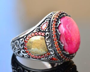 Gerçek Yakut Taşlı Yüzük - Vintage Tarzı 925 Ayar Gümüş Erkek Yüzüğü - Görsel 4
