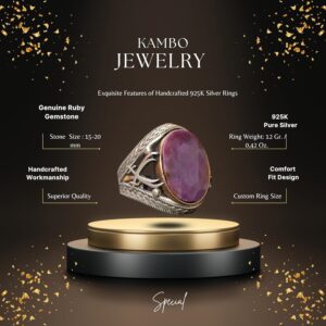 Gerçek Doğal Taş Yüzük - Gümüş Erkek El Yapımı Kılıç Yüzüğü (Yakut) - Görsel 2