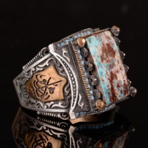 925 Ayar Gümüş Erkek Yüzük, Gerçek Arizona Turkuaz Doğal Taş Yüzük - Görsel 5