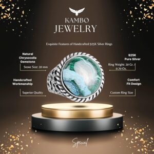 Gerçek Doğal Taş Yüzük - 925 Ayar Katı Gümüş Erkek Yüzüğü ile Krysokolla - Görsel 2