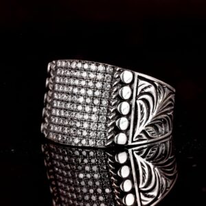 Sterling Gümüş Erkek Yüzük, Çelik Kalem El Sanatı, Oluşturulmuş Zirkon Taşı, Bizans İmparatorluğu Yüzüğü - Görsel 4