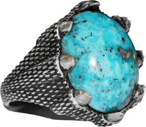 Sterling Gümüş Erkek Yüzük - Arizona Turkuaz Doğal Taş - Şahin Pençesi Tasarımı (Stil-3) - Görsel 1