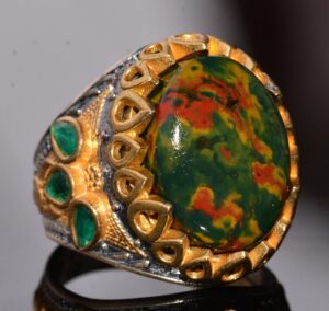 Erkekler İçin El Yapımı Doğal Kan Taşı Gümüş Yüzük - Görsel 3