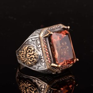 925 Ayar Gümüş Yüzük, Oluşturulmuş Sultanit Taşlı Erkek Yüzük - Görsel 4