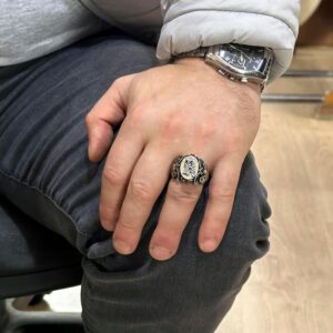 Monogram Kişiye Özel Harf Yüzüğü - 925K Sert Gümüş Yüzük Erkekler İçin - Özel El Yapımı Gümüş Erkek Takısı - Görsel 4