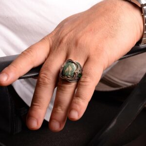 Gerçek Doğal Arizona Turkuaz Taş Yüzük, 925 Ayar Gümüş Yüzük Erkekler İçin, Sultan El Yapımı Yüzük, Stil-1 - Görsel 3