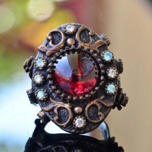Gerçek Doğal Granat Taşı Antika Yüzük - 925 Ayar Gümüş Unisex Kral Yüzük - Görsel 3