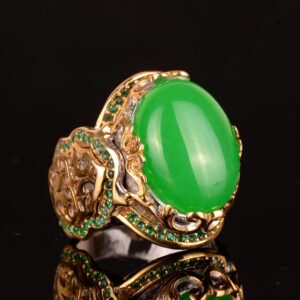 Gerçek Doğal Taş Yüzük, Gümüş Kral - Altın Kaplama (Jade) - Görsel 5