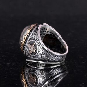 925 Ayar Katı Gümüş Erkek Yüzük, Gerçek Doğal Pirit Taşı Yüzük, Osmanlı Tugra Yüzüğü, Refah Manifestasyonu Tasarımı - Görsel 6