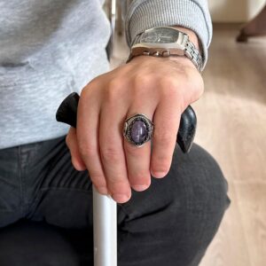 925 Ayar Katı Gümüş Erkek Yüzük Doğal Taşlarla - El Yapımı Şıklık (Ametist Taşı) - Görsel 3