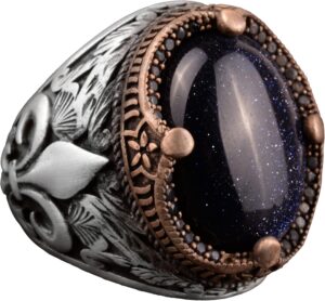 Mavi Yıldız Yüzük, Mavi Yapay Yüzük, 925 Ayar Gümüş, Ay Yıldız Erkek Yüzükleri, Gökyüzü Mavi Yüzük, Babalar Günü Hediyesi - Görsel 1