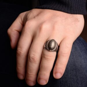 Gerçek Doğal Pirit Taşlı Yüzük, Kartal Yüzüğü, 925 Ayar Gümüş Erkek Yüzüğü - Görsel 6