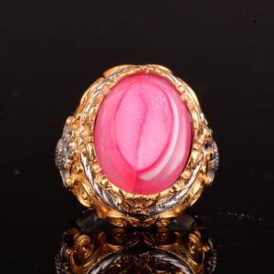 Gümüş Erkek Altın Kaplama Yüzük, Gerçek Kristal Druzy Kuvars Pembe Doğal Taş - Görsel 5