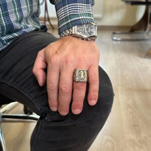 Gerçek Doğal Agat Taşından At Yüzüğü - Oymalı ve Gravürlü Taş 925 Ayar Gümüş Erkek Yüzüğü - Görsel 3