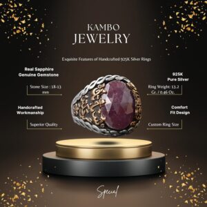 Gerçek Safir Taşlı Yüzük, Erkek Gümüş Safir Yüzük - Görsel 2