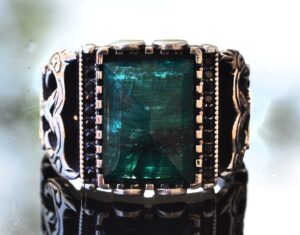 Gerçek Doğal Zümrüt Taşlı, Ayar Gümüş Erkek Yüzük, 10842628383, Yeşil - Görsel 5