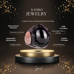 Doğal Garnet Taşlı Yüzük, Davut Yıldızı Yüzüğü - 925 Ayar Sert Gümüş Erkek Yüzüğü - Görsel 2