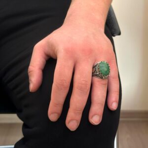 925 Ayar Katı Gümüş Yüzük, Gerçek Doğal Taş Yüzük (Zümrüt) - Görsel 3