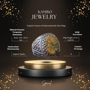 Doğal Arizona Turkuaz Taş Yüzük, Bizans Yüzüğü, Gümüş Yüzük - Görsel 2