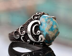 Gerçek Arizona Turkuaz Taş Yüzük - 11.95 Karat Yüzük - İslami Yüzük - Gümüş Yüzük - Görsel 4