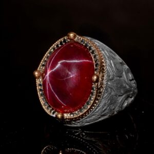 925 Ayar Gümüş Erkek Yüzük – Yıldız Yakut (Star Ruby) Taşlı Özgün El Yapımı Model - Görsel 5