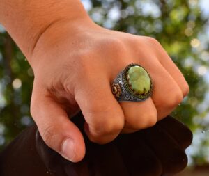 Gerçek Doğal Arizona Turkuaz Taşı Yüzük - 925 Ayar Saf Gümüş Doğal Arizona Turkuaz Taşı Erkek Yüzüğü - Görsel 7