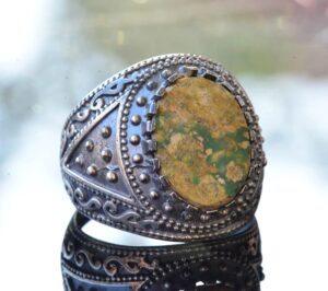 Doğal Arizona Turkuaz Taş Yüzük, Bizans Yüzüğü, Gümüş Yüzük - Görsel 3