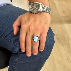 Gerçek Doğal Larimar Taşı Yüzük - El Yapımı 925 Ayar Gümüş Yüzük - Sakinlik, Şifa ve Netliğin Sembolü - Görsel 3